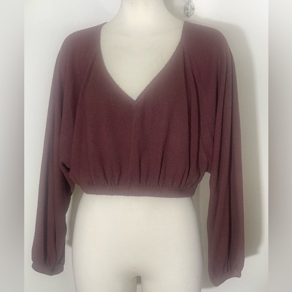 Urban outfitters out from under too small cropped long balloon sleeve boho fuzzy